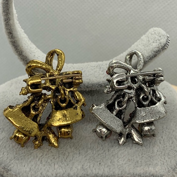 Christmas Two Bow Bells Brooch - Picture 6 of 8